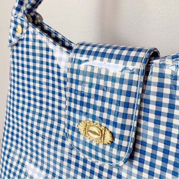 ⭐️SOLD⭐️ large patent white and blue gingham shoulder bag - Picture 7 of 10